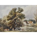 Peter De Wint (1784-1849) - Watercolour - "Salt Hill Farm", country landscape with cattle and tree