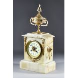 A Late 19th Century French White Flecked Marble and Gilt Metal Mounted Cased Mantel Clock by A D