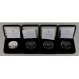 An Elizabeth II Silver Proof Five Pound Coin, three Queen Victoria old head farthings and a large