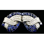 A Pair of White Metal Sapphire and Diamond Clips/ Brooch at Will, 20th Century, set with brilliant