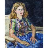 Jorge Beristayn (1894-1964) - Oil painting - Seated three-quarter length portrait of a young woman