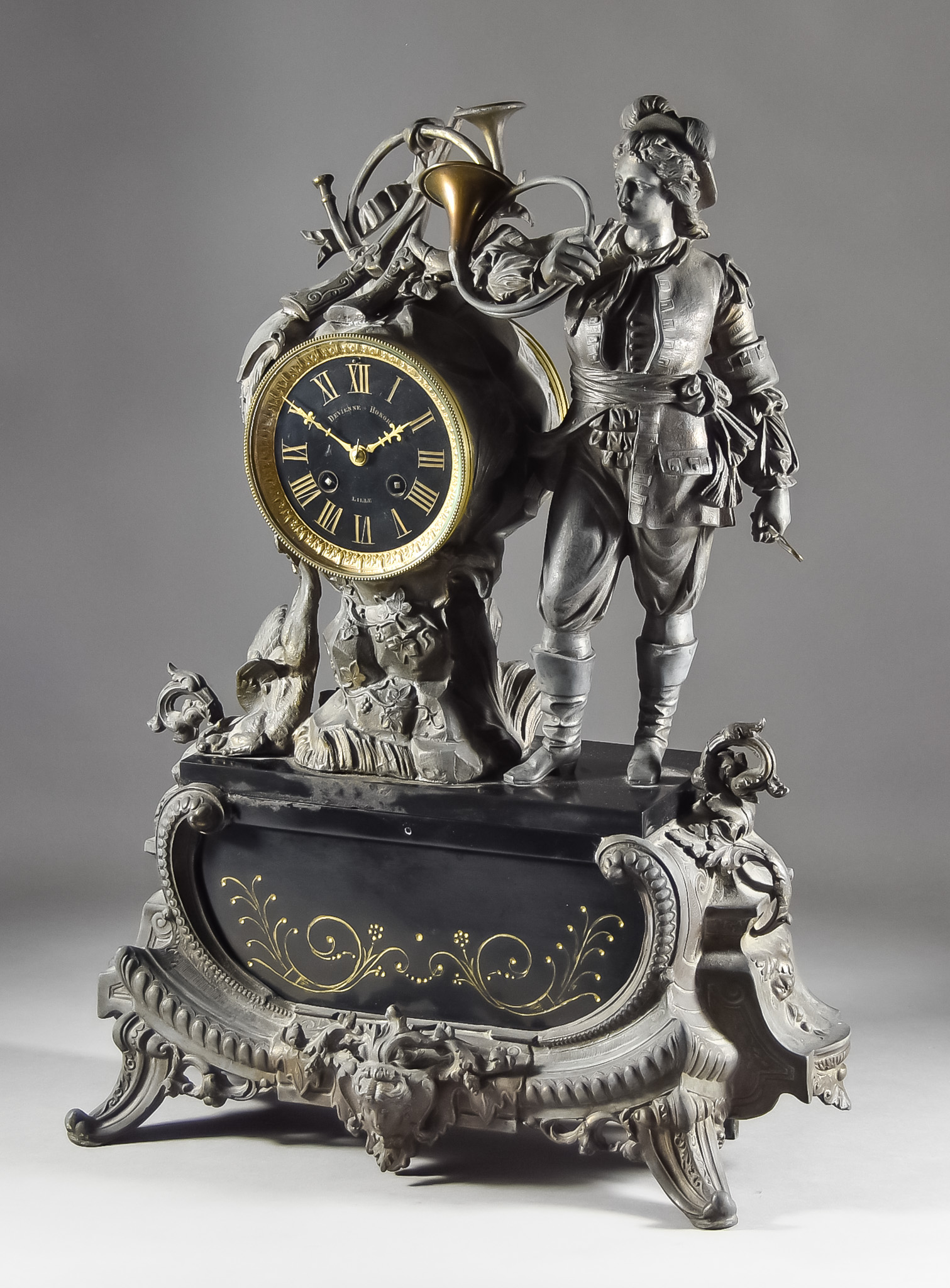 A Late 19th Century French Bronzed Spelter and Black Marble Cased Mantel Clock No.5246, the 3.