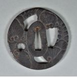 Three Japanese Tsuba, comprising - iron Bushu School depicting aubergines, signed Bushu Ju Masahisa,