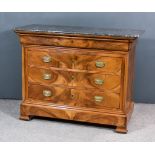 A 19th Century Continental Walnut Commode, with grey flecked marble slab to top, fitted one frieze