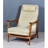 In the Manner of Guy Rogers - A 1960s Teak Framed Reclining Open Armchair, upholstered in mushroom