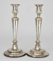 A Pair of George III Silver Pillar Candlesticks, by Matthew Boulton, Birmingham 1844, with reeded