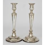 A Pair of George III Silver Pillar Candlesticks, by Matthew Boulton, Birmingham 1844, with reeded