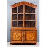 A Late 18th Century Dutch Oak and Marquetry Display Cabinet, the whole inlaid with urns of