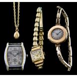 A Quantity of Mixed Gold, comprising - manual wind wristwatch, by Bulover, bi-metal (tests as