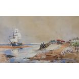 Thomas Bush Hardy (1842-1897) - Watercolour - Coastal scene with moored fishing boats and sailing