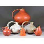 Uebelacker Pottery/U-Keramik, circa 1950s, Four vessels in Fiery Glaze, comprising - bulbous one-