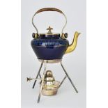 A Porcelain and Plated Mounted Kettle on Stand with Spirit Burner, by Asprey & Co. of London, the