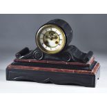 A Late 19th Century French Black and Red Veined Marble Cased Mantel Clock No.2767, the 3.5ins