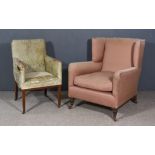 A Victorian Square Wingback Easy Chair and an Edwardian Easy Chair, the wingback chair upholstered
