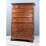 A 19th Century Mahogany Tallboy, the upper part with dentil moulded cornice, fitted two short and