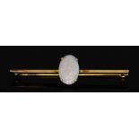 A Yellow Metal Opal Bar Brooch, 20th Century, set with oval opal stone, 16mm x 10mm, 55mm in length,