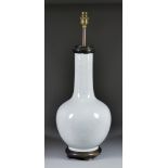 A Chinese White Porcelain Crackle Ware Vase, 14.75ins (37.5cm) high, now converted to electric table