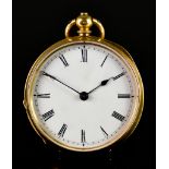 A Lady's 18ct Gold Cased Key Wind Open Faced Pocket Watch, by Benson, case 38mm diameter, white