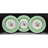 Three Lynn Chase Designs Porcelain "Monkey Business" Pattern Dinner Plates, Modern, each 12.25ins