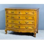 A French Provincial Panelled Walnut Serpentine Fronted Chest, with moulded edge to top, fitted