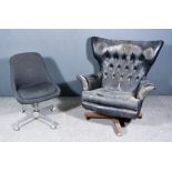 A Mid-Century Swivel Easy Chair and A Swivel Office Chair, the easy chair upholstered in black