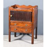 A George III Mahogany Tray Top Night Commode, with handle cut-outs to shaped top, enclosed by