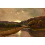G. Scott (19th/20th Century) - Oil painting - Rural river landscape with figure and cottage, signed,