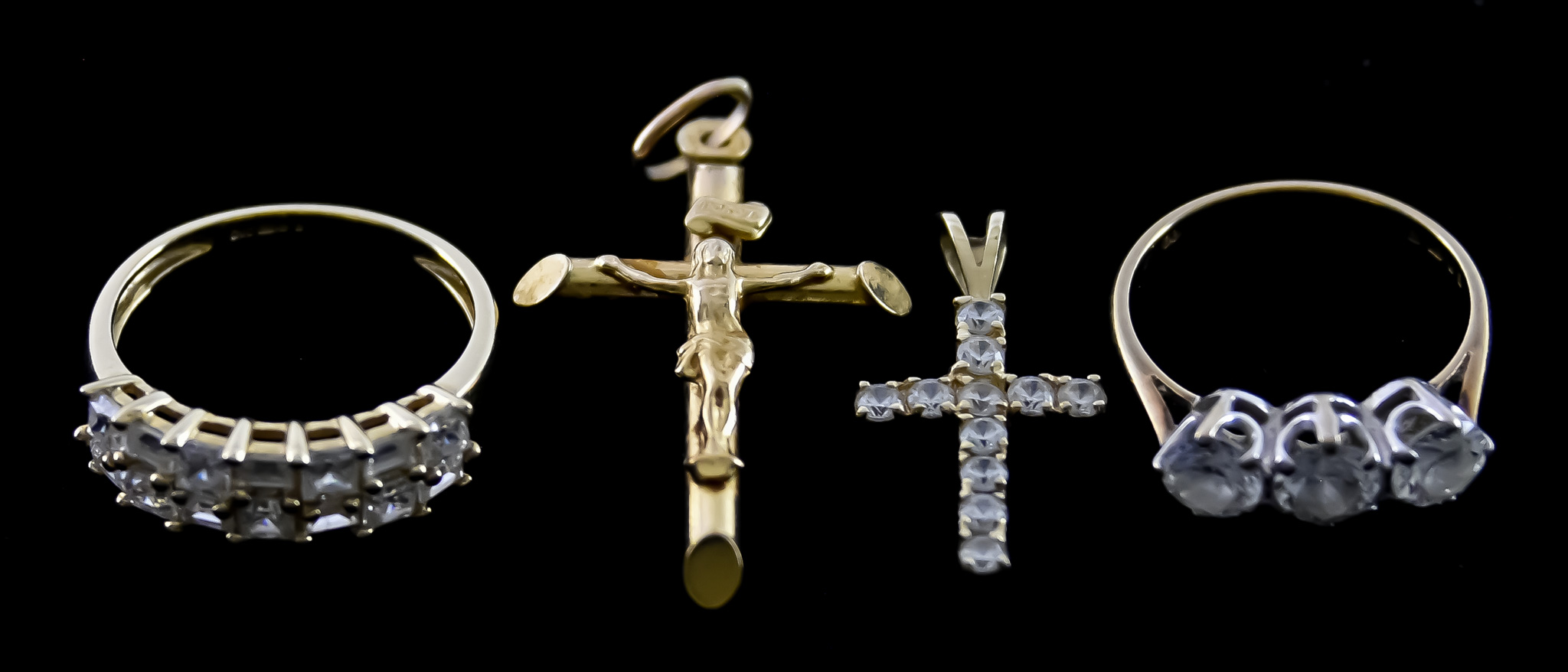 A Mixed Lot of Gold, comprising - 9ct gold crucifix, 40mm x 20mm, 9ct gold crucifix set with white