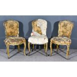 Three 19th Century Gilt Fauteuil Chairs, with shaped moulded frames and on cabriole legs