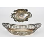 A Continental Silvery Metal Oval Basket and a Silver Oval Dish, the basket stamped 90 standard, with