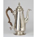 An 18th Century Silver Coffee Pot, possibly stamped WG for William Grundy but hallmarks rubbed, of