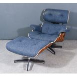 After Ray and Charles Eames - A Modern Veneered Wood and Black Metal Framed Lounge Chair (No.