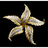 An 18ct Gold Diamond Set Brooch, 20th Century, in the form of leaves, set with small diamonds (one