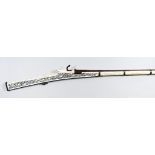 A Mother of Pearl Inlaid Tribesman's Under Arm Match Lock Musket, 41ins round steel barrel, stock