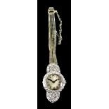 A Lady's 9ct White Gold Cased Diamond Set Manual Wind Cocktail Watch, 20th Century, 9ct white gold