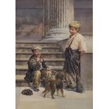 Thomas W Couldery (fl.1882-1898) - Watercolour - Street scene with two young chimney sweeps,