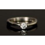A White Metal Solitaire Diamond Ring, 20th Century, set with a brilliant cut white diamond,