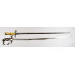 A 19th Century Continental Officers Sword, bright steel fullered blade, 31ins, brass D guard,