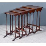 A Nest of Four Mahogany Rectangular Occasional Tables with panelled tops on slender twin turned