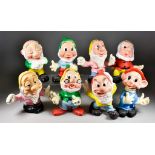 The Seven Dwarves Whistling Toy Figures, by Disney, 1963, and a further figure of Sleepy, seven with