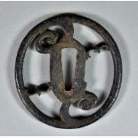 A Japanese Iron Tsuba, pierced scroll, Edo period (1615-1868), 2.5ins diameter