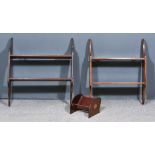 Two Mahogany Wall-Mounted Open Two-Tier Shelves and a Small Bookrack, one shelf inlaid with