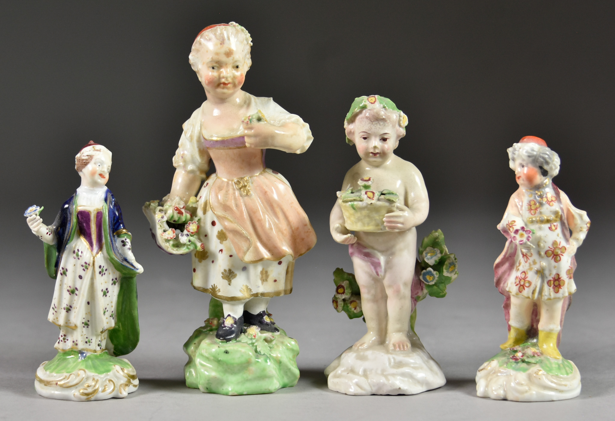 A Pair of Derby Porcelain Miniature Figures, Circa 1775, of a boy and girl dressed as Turks, each