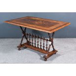 A Late 19th Century Continental Marquetry Table, the top cross-banded and inlaid with parquetry