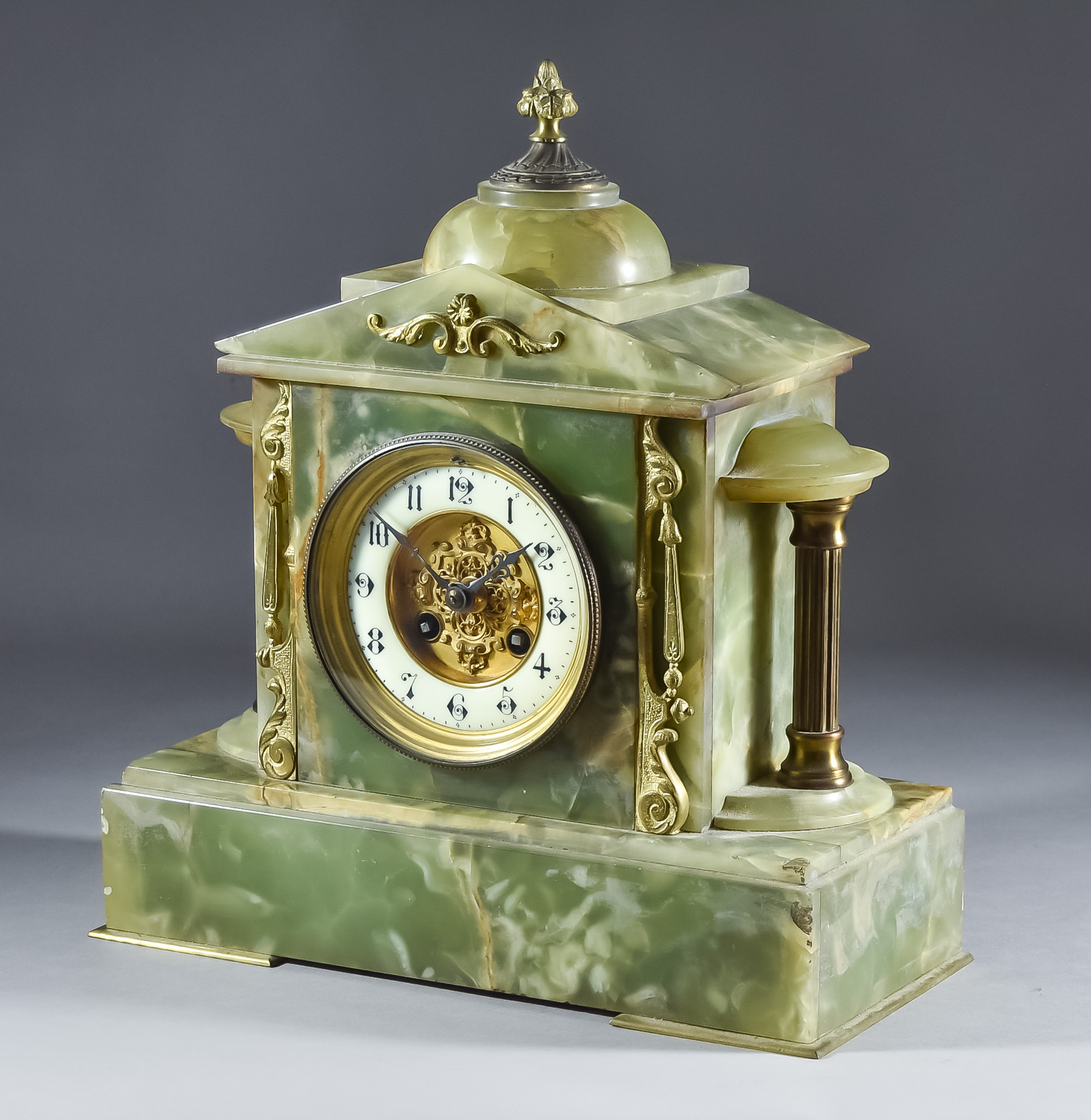 A Late 19th Century French Green Marble and Gilt Metal Mounted Cased Mantel Clock No.15017 the 3.