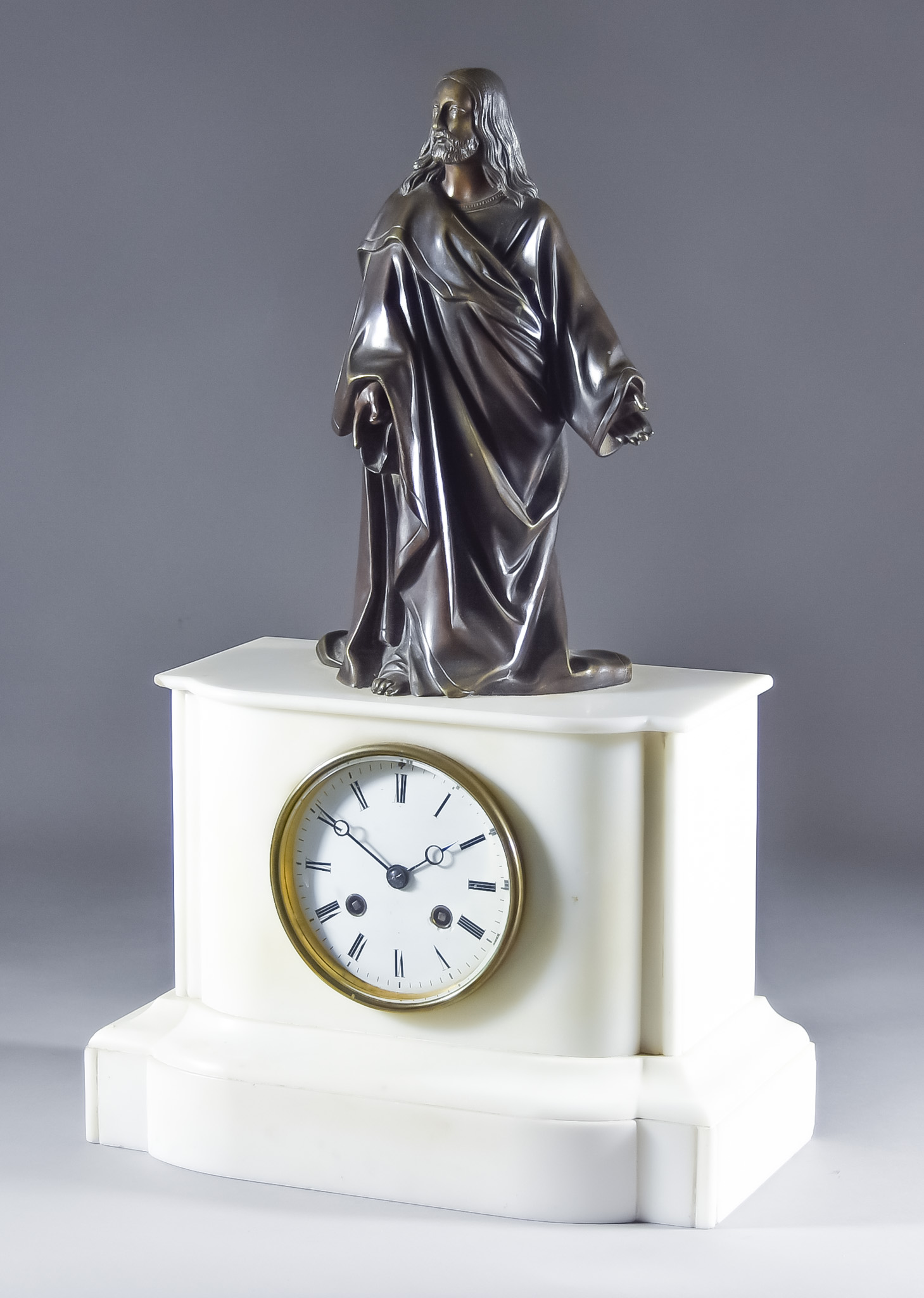 A Late 19th Century French White Marble Cased and Bronzed Metal Mounted Mantle Clock by Rollin a