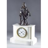 A Late 19th Century French White Marble Cased and Bronzed Metal Mounted Mantle Clock by Rollin a