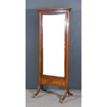 An Edwardian Mahogany Framed Rectangular Cheval Mirror inlaid with plain and chequered stringings,