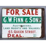 A "G.W. Finn & Sons" Enamel Double-Sided Advertising Sign worded "For Sale, G.W.Finn & Sons