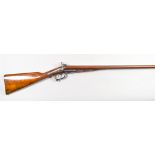 A Double Barrel Pinfire Shotgun by T & W Harrison of London, 30ins browned damascus steel barrels,